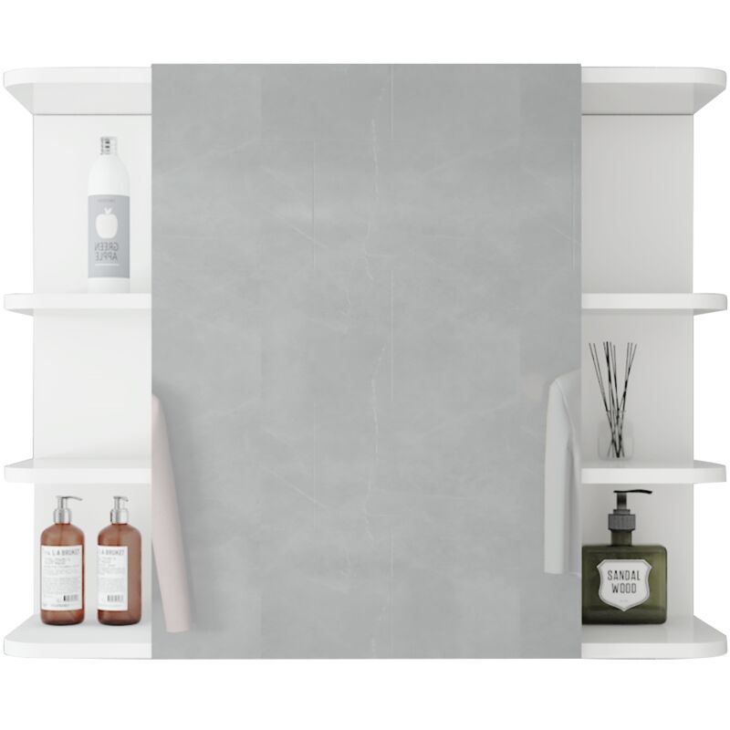 Ml-design - Armoire Murale de Salle de Bain, Blanc, 80x64x21 cm, Panneau mdf Finition Mélaminée, avec Miroir Porte et 8 Étagères, Robuste, Meuble de