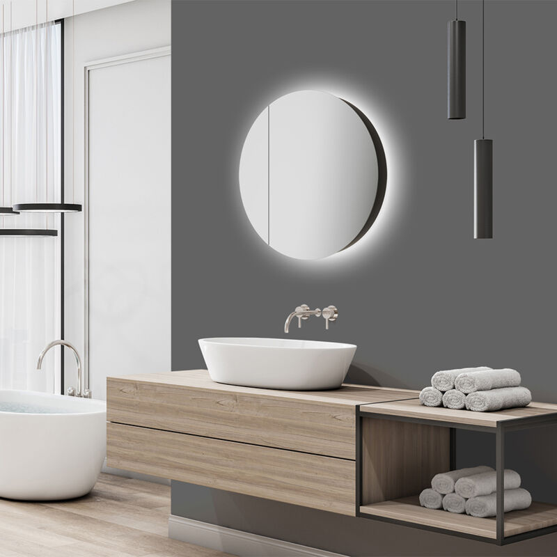 Armoire à miroir Talos Picasso Style noir Ø 60 cm - avec corps en aluminium de haute qualité - Meuble de salle de bain moderne avec éclairage LED