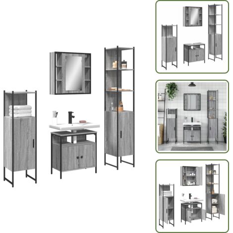 Armoire à miroir - vidaXL Ensemble d'armoires de salle de bain 4 pcs sonoma gris - Armoire de lavabo