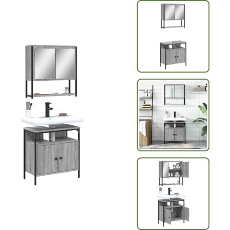 Armoire à miroir - vidaXL Ensemble de meubles de salle de bain 2 pcs Sonoma gris - Meuble d'évier