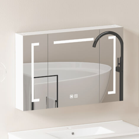 Armoire à miroirs LED élégante de 90 cm,Armoire de randonnée – Armoire à miroirs avec espace de rangement pour la salle de bain,le salon et la chambre