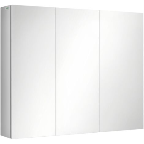 Armoire à miroirs, meuble de salle de bain, 3 portes miroirs, 5 étagères intérieures, acier inoxydable, couleur : argent, 70 x 12 x 55 cm