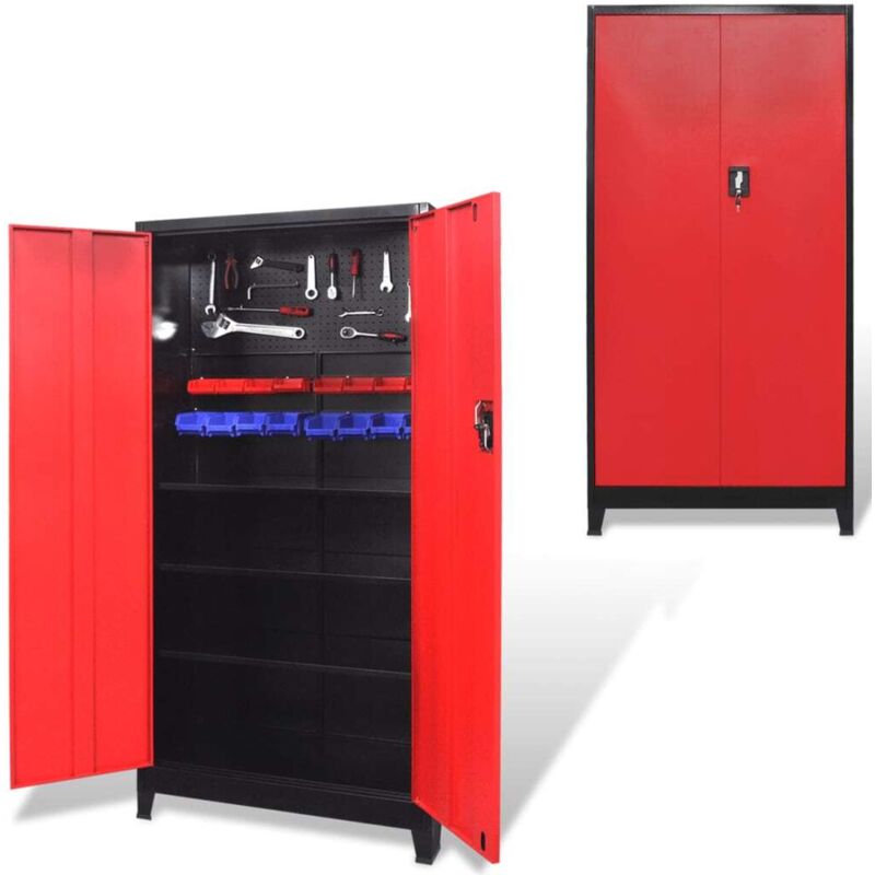 Armoire à outils avec 2 portes-Meuble de rangement Acier 90x40x180 cm Noir et rouge 219413