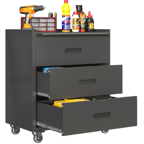 Armoire à outils métal 3 tiroirs 75x42x88 cm roulante noir et gris