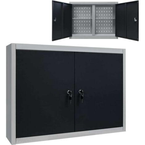Armoire à outils murale  Armoire de rangement Style Industriel Métal Gris et noir 11154