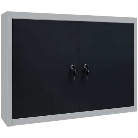 Armoire à outils murale Design moderne, Armoire Etagère de rangement, Métal Gris et noir OIB3778E