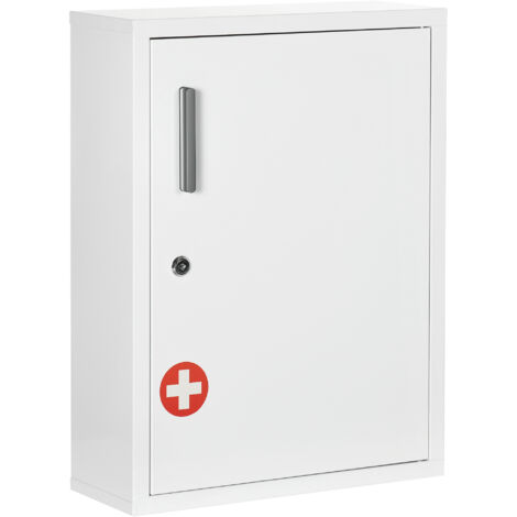 Armoire à pharmacie 2 étagères 3 niveaux avec porte verrouillable 2 clés 40 x 15 x 53,5 cm blanc