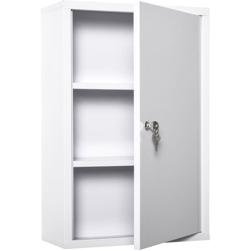 Armoire à pharmacie 2 étagères 3 niveaux verrouillable dim. 40L x 18l x 60H cm 2 clés métal blanc