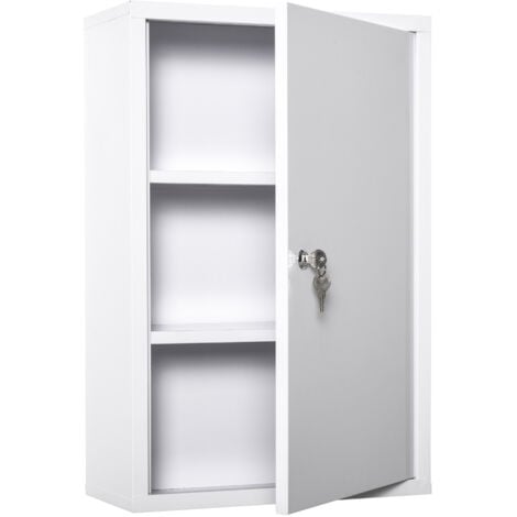 Armoire à pharmacie 2 étagères 3 niveaux verrouillable dim. 40L x 18l x 60H cm 2 clés métal blanc