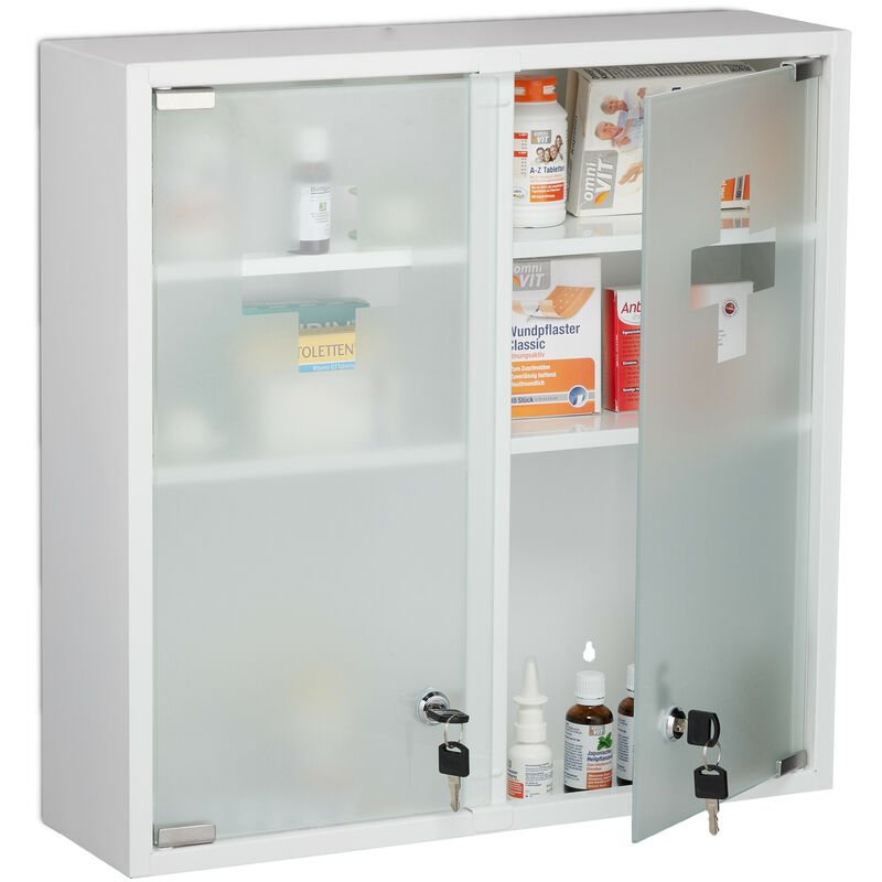 Relaxdays - Armoire à pharmacie, 2 portes, verrouillable, 3 compartiments, HxLxP : 53x52,5x15,5 cm, à suspendre, blanc