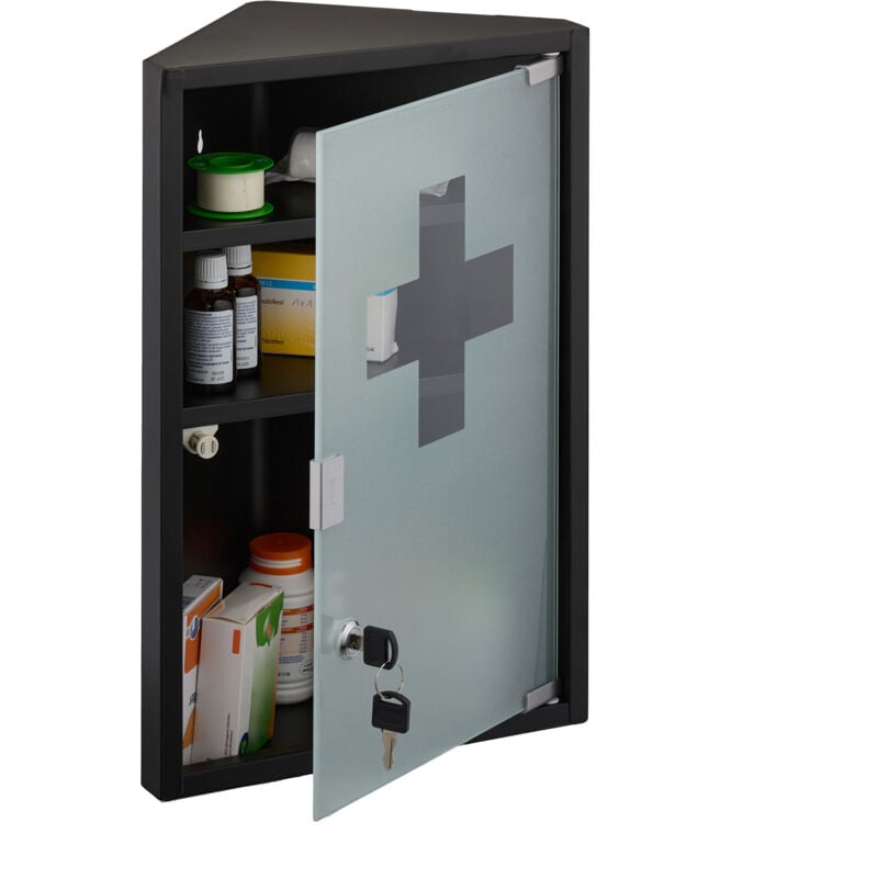 Armoire à pharmacie, 3 compartiments spacieux, mélange de matériaux, h x l x p : 45 x 30 x 17,5 cm, noire - Relaxdays