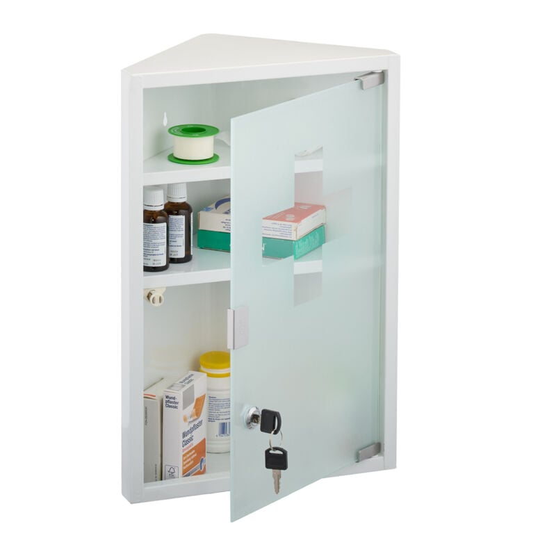 Armoire à pharmacie, 3 compartiments spacieux, mélange de matériaux, h x l x p : 45 x 30 x 17,5 cm, blanche - Relaxdays