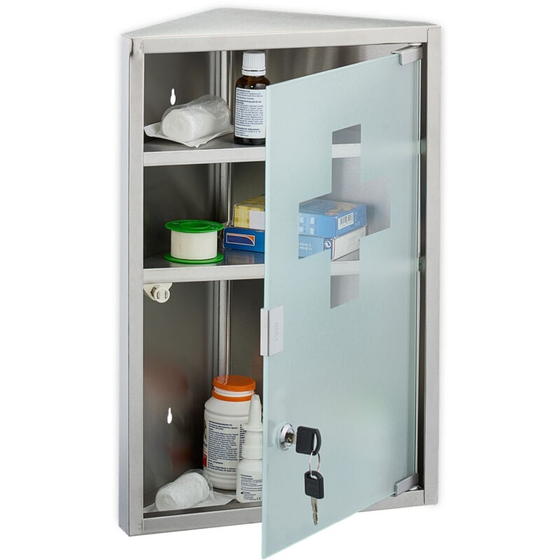 Armoire à pharmacie, 3 compartiments, mélange de matériaux, h x l x p : 45 x 30 x 17,5 cm, argentée - Relaxdays