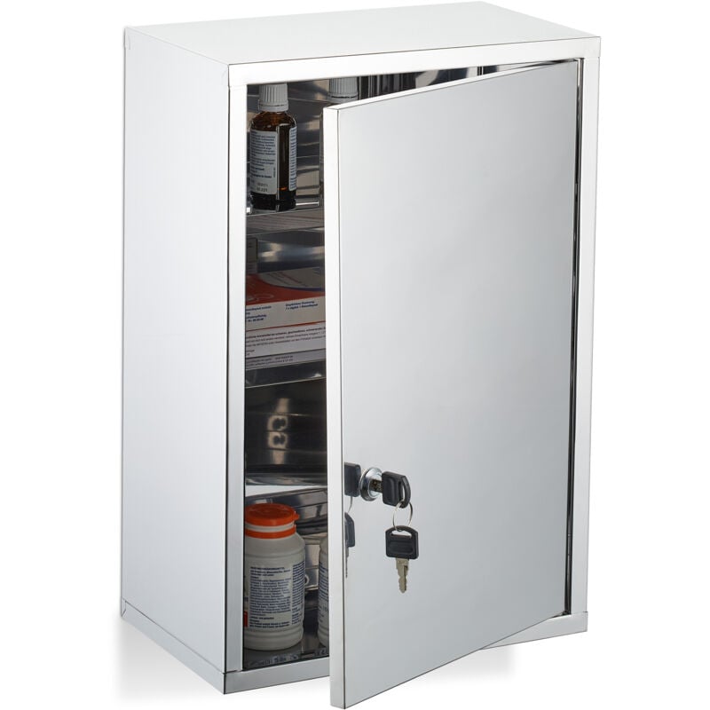 Relaxdays - Armoire à pharmacie, 3 compartiments pratiques, acier inoxydable, h x l x p : 45 x 30 x 18 cm, blanche