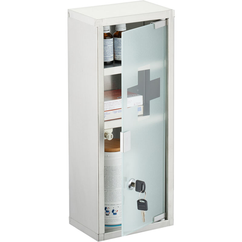 Armoire à pharmacie, 3 compartiments pratiques, mélange de matériaux, h x l x p : 45 x 18 x 12 cm, argentée - Relaxdays