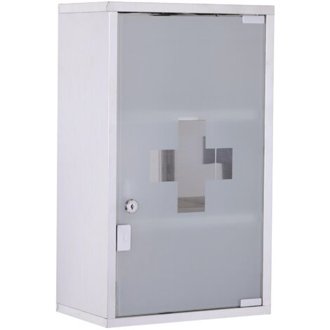 Armoire à pharmacie HOMCOM en acier inoxydable, verrouillable, 3 étagères, porte vitrée, 30 x 18 x 50 cm