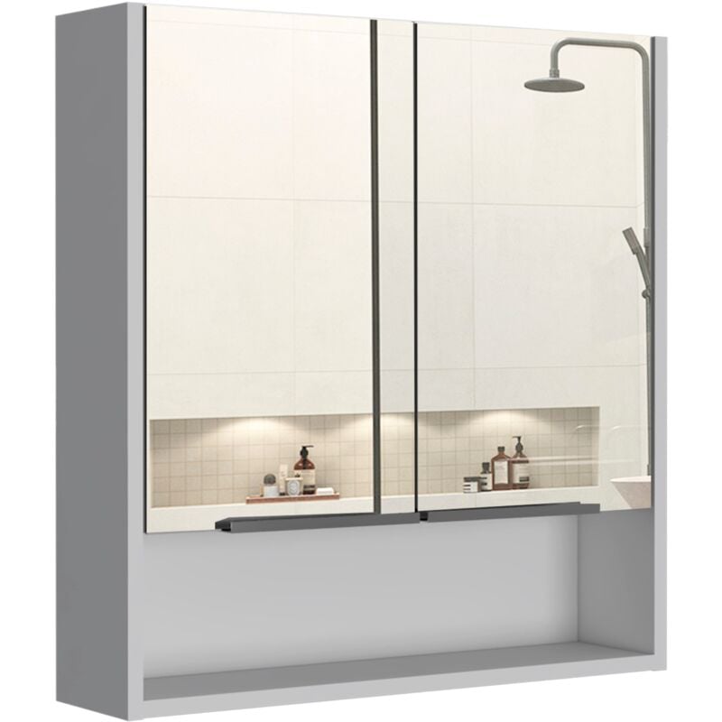 Armoire à pharmacie Jasper avec deux portes et chaque porte avec un miroir à l'extérieur.