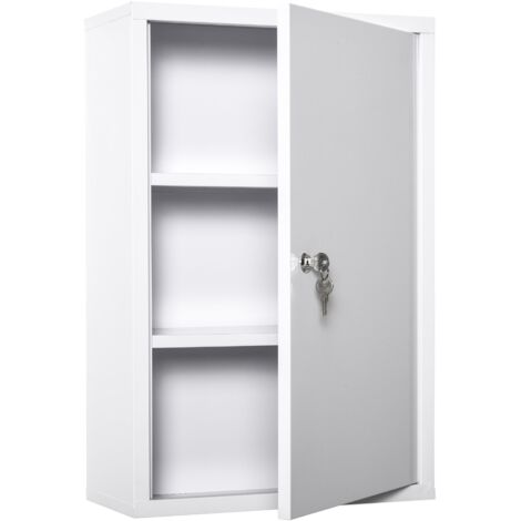 Armoire à pharmacie Kleankin, armoire à pharmacie métallique verrouillable à 3 compartiments, armoire de premiers secours, 40 x 18 x 60 cm, blanche