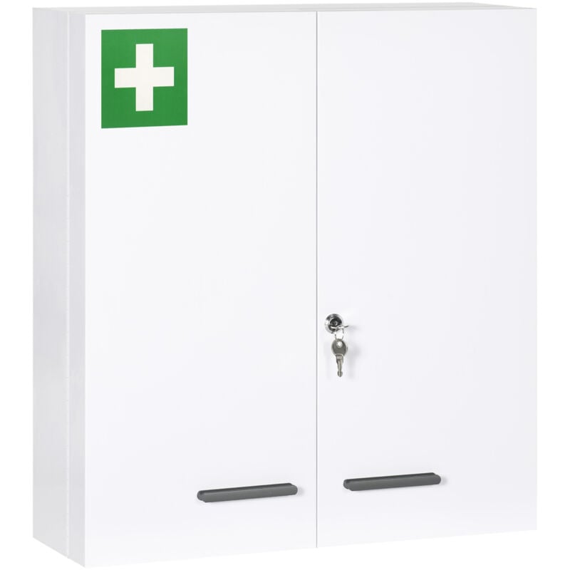 Armoire à pharmacie murale verrouillable 2 portes 6 étagères 6 compartiments dim. 55 x 18 x 60 cm acier blanc