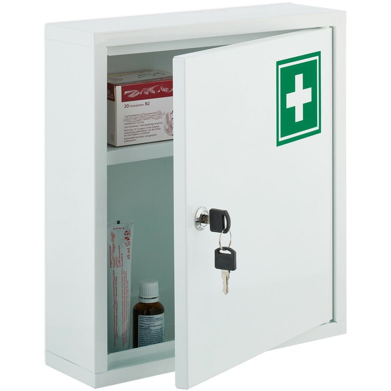 Armoire à pharmacie, placard verrouillable, pour médicaments, HxLxP : 36x31,5x10 cm, à accrocher, blanc - vert - Relaxdays