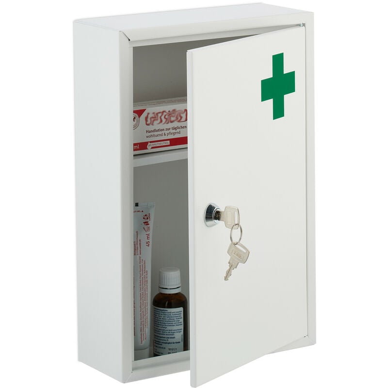 Armoire à pharmacie, verrouillable, 2 niveaux, acier, HxLxP: 32x21,5x8 cm, pour médicaments, accrocher, blanc - Relaxdays