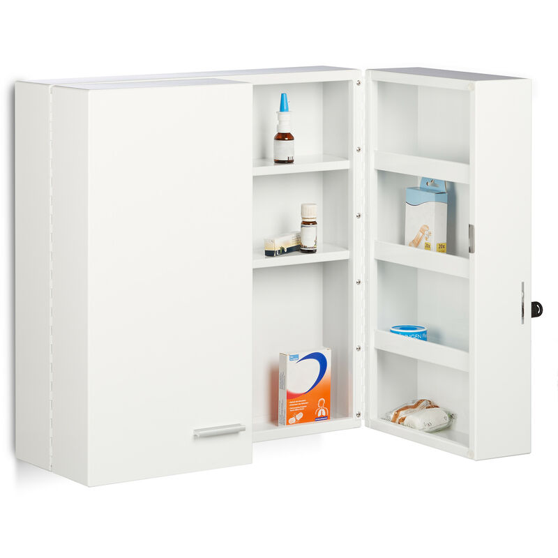 Armoire A Pharmacie Xxl En Metal Acier 2 Portes Fermables Blanc 11 Compartiments Hxlxp 53 X 53 X 20 Cm Blanc 8100210719335