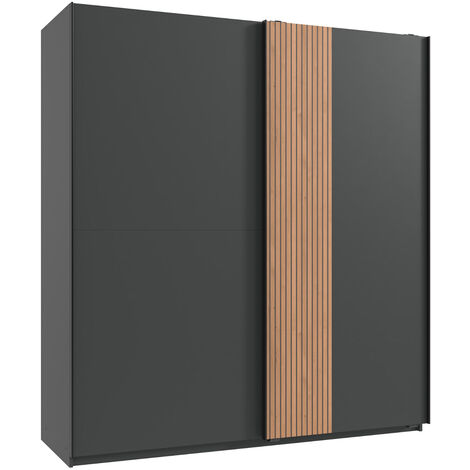 Armoire à portes coulissantes coloris graphite, imitation chêne Artisan - longueur 180 x hauteur 198 x profondeur 65 cm