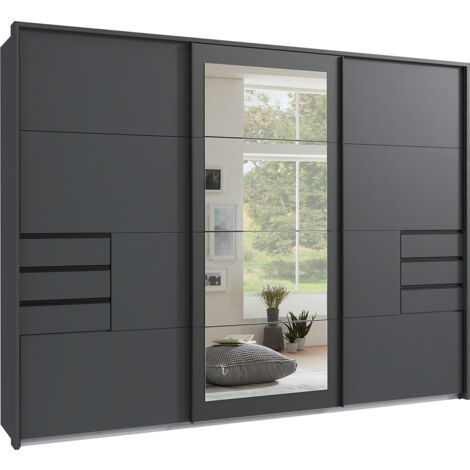 Armoire à portes coulissantes coloris Graphite,  rechampis graphite -  Longueur  270 x Hauteur 208 x Profondeur 64 cm