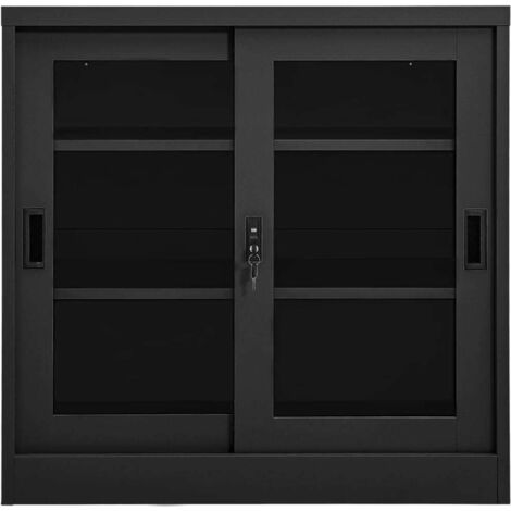 Armoire à portes coulissantes Design moderne, Armoire Etagère de rangement, Anthracite 90x40x90 cm Acier OIB1319E