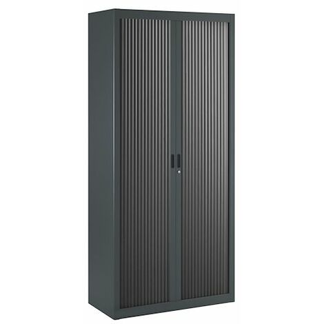 Armoire à rideaux démontables 195 x 90 cm – Corps en tôle d’acier laqué anthracite – Rideaux à lamelles PVC 25 mm – Tablettes réglables