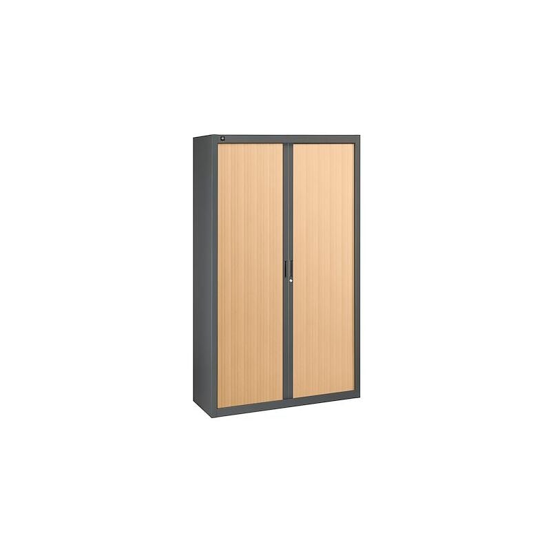 Sans Marque - Armoire à rideaux démontables 200 x 120 cm anthracite - portes hêtre - Maxiburo