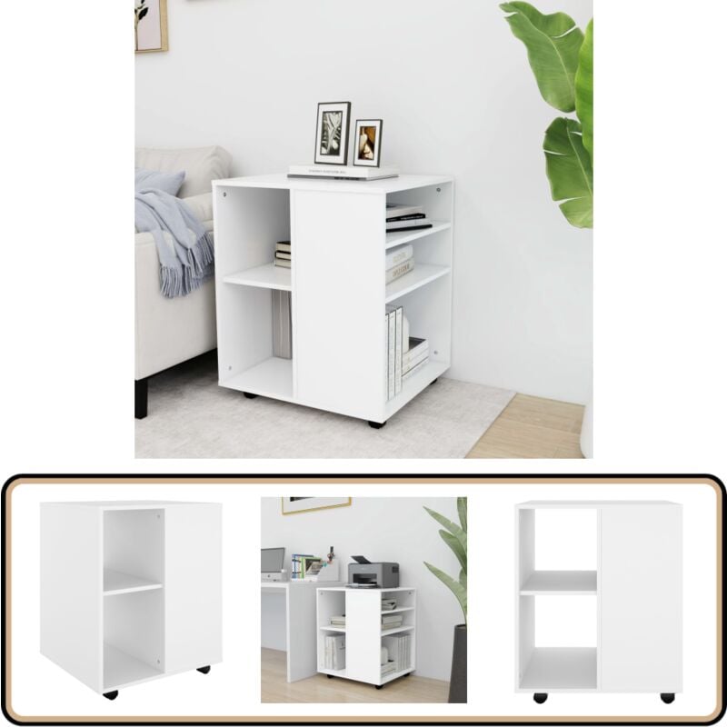 Vidaxl - Armoire à roulettes Blanc 60x53x72 cm Bois d'ingénierie - Meuble De Rangement - Armoire Sur Roulette - Armoire Blanche - Meuble De Bureau