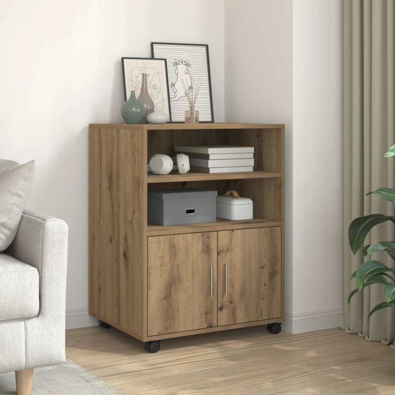 Armoire à roulettes chêne artisanal 60x48x81 cm bois ingénierie Vidaxl