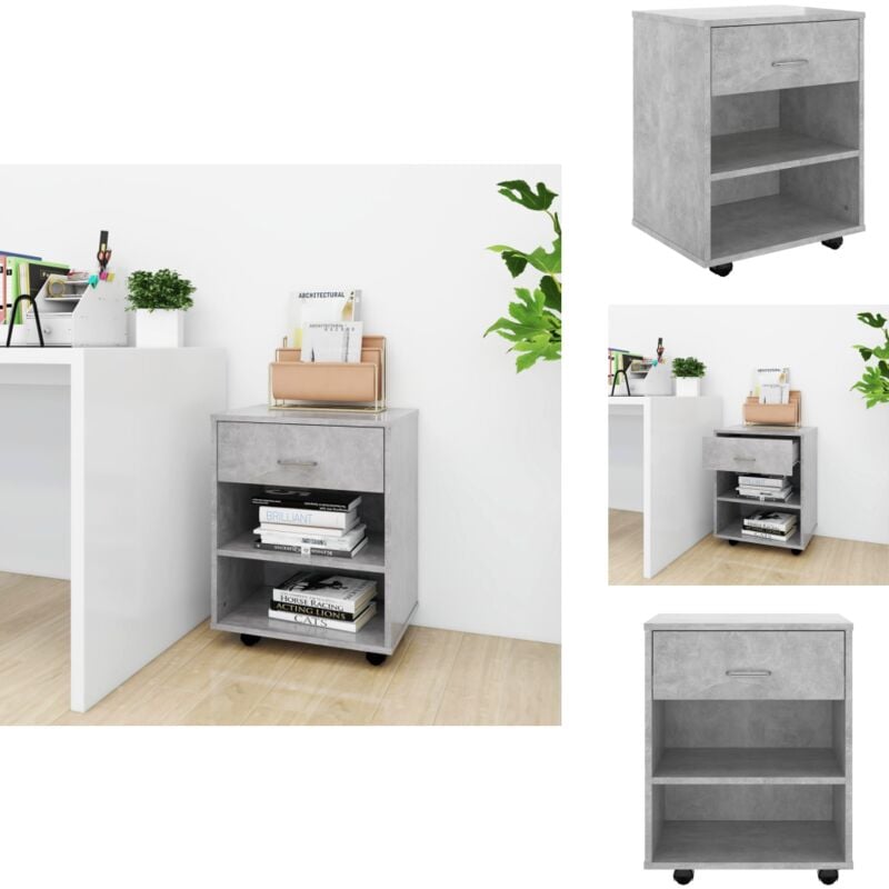 Vidaxl - Armoire à roulettes Gris béton 46x36x59 cm Bois d'ingénierie - Meuble De Rangement - Armoire Sur Roulette - Armoire Grise - Meuble De Bureau