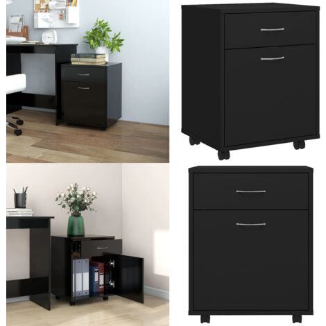 Armoire à roulettes Noir 45x38x54 cm Bois d’ingénierie - Meuble De Rangement - Armoire Sur Roulette - Armoire Noire - Meuble De Bureau - Armoire Avec Tiroir - Home & Living