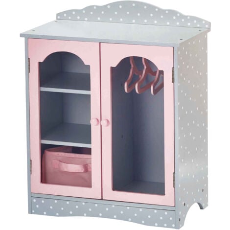 TEAMSON KIDS Armoire à secousses en bois princesse à pois pour poupée, gris rose, Olivia's Little World