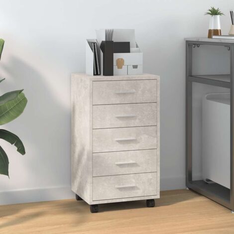 Armoire à tiroirs, Armoire de rangement, Meuble de rangement moderne avec roulettes Gris béton Bois d'ingénierie LKOWF27940