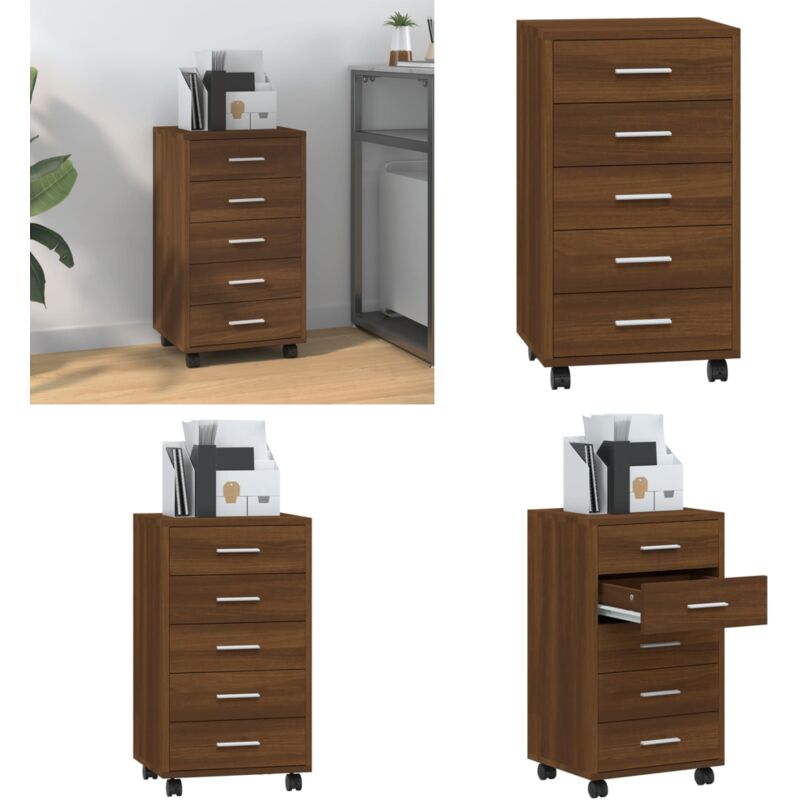 Vidaxl - Armoire à tiroirs avec roulettes Chêne marron Bois d'ingénierie - Meuble De Rangement - Commode - Armoire à Tiroir - Tiroir - Bureau - Home