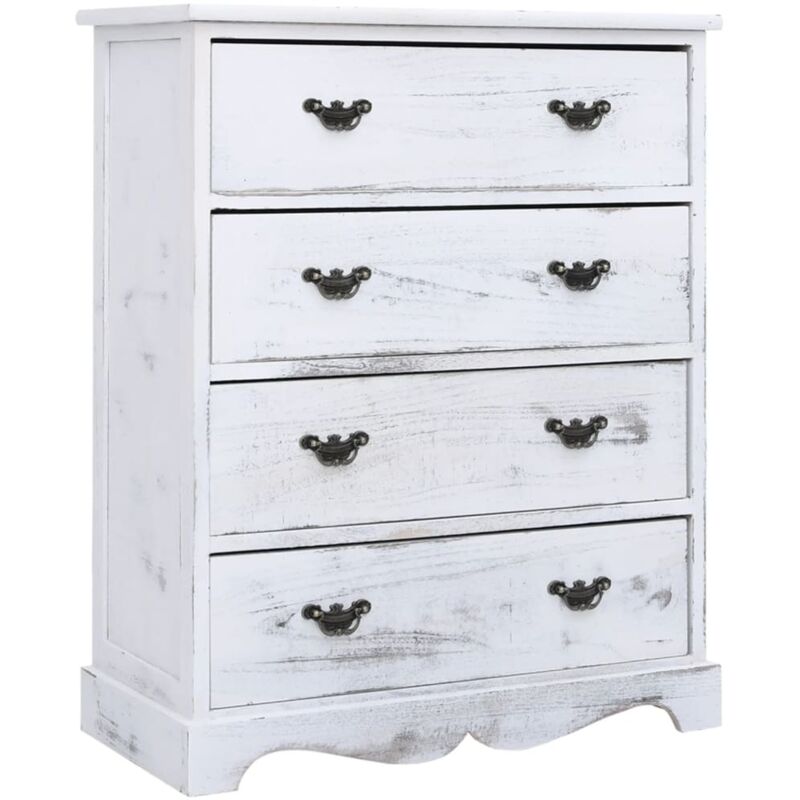 Vidaxl – Commode blanche 60x30x75 cm – 4 tiroirs en bois de paulownia et peuplier – Meuble de rangement moderne pour intérieur