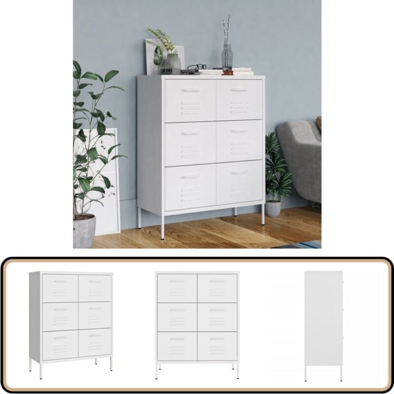 Armoire à tiroirs Blanc 80x35x101,5 cm Acier - Meuble De Rangement - Armoire à Tiroir - Armoire Blanche - Meuble Acier - Organisation