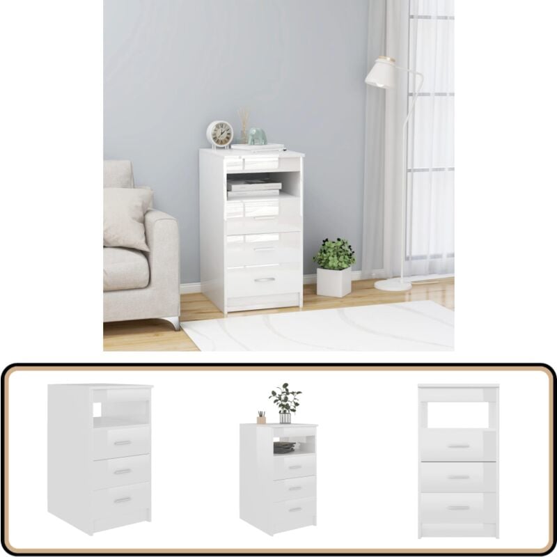 Armoire à tiroirs Blanc brillant 40x50x76 cm Bois d'ingénierie - Meuble De Rangement - Armoire Blanche - Commode Tiroir - Meuble Compact - Rangement