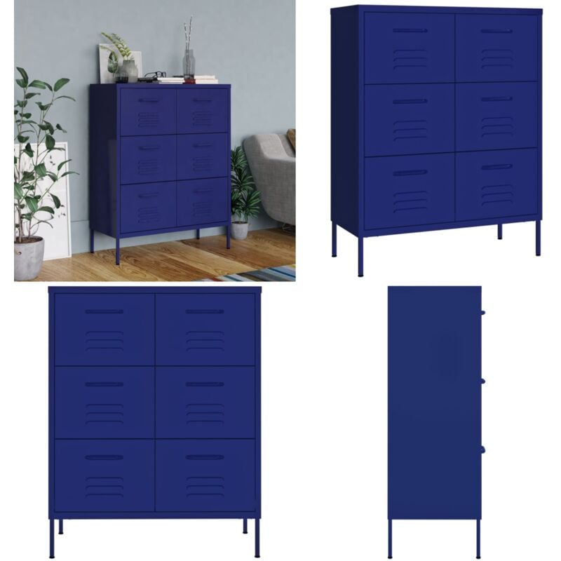 Vidaxl - Armoire à tiroirs Bleu marine 80x35x101,5 cm Acier - Meuble De Rangement - Armoire à Tiroir - Armoire Bleue - Meuble Acier - Organisation
