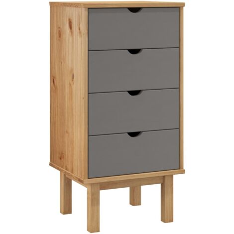 Armoire à tiroirs Design moderne, Armoire Etagère de rangement, Marron et gris 46x39,5x90 cm Bois pin massif OIB4754E