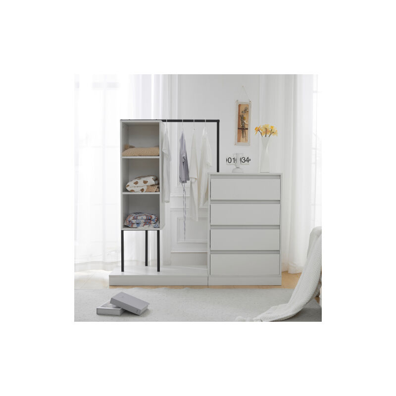 Armoire à tiroirs, ensemble de armoire, armoire blanche, buffet, cintre, dimensions: b140 / w40 / h135, blanc