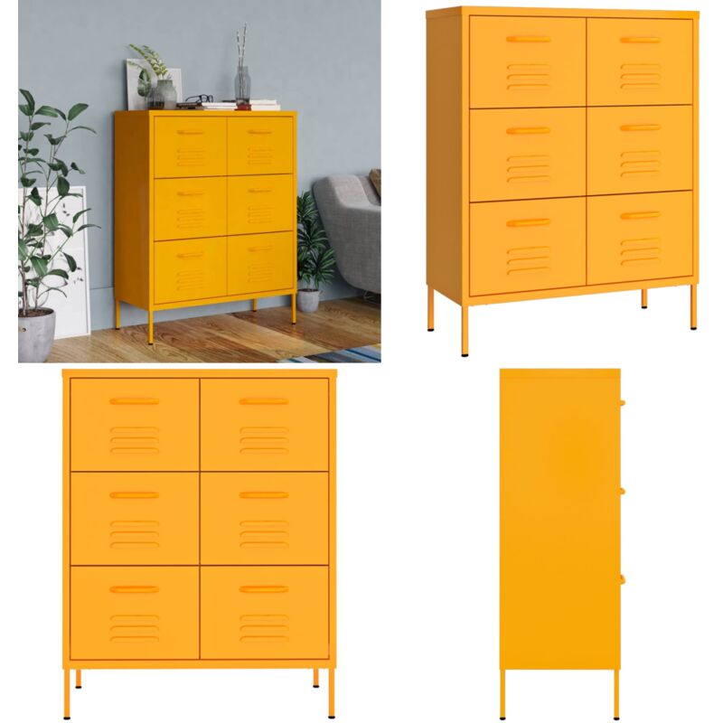 Vidaxl - Armoire à tiroirs Jaune moutarde 80x35x101,5 cm Acier - Meuble De Rangement - Armoire à Tiroir - Armoire Métallique - Meuble Jaune