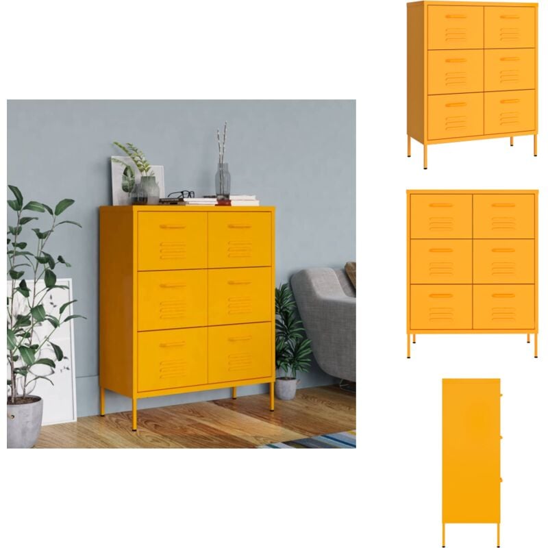 Armoire à tiroirs Jaune moutarde 80x35x101,5 cm Acier - Meuble De Rangement - Armoire à Tiroir - Armoire Métallique - Meuble Jaune - Rangement Salle