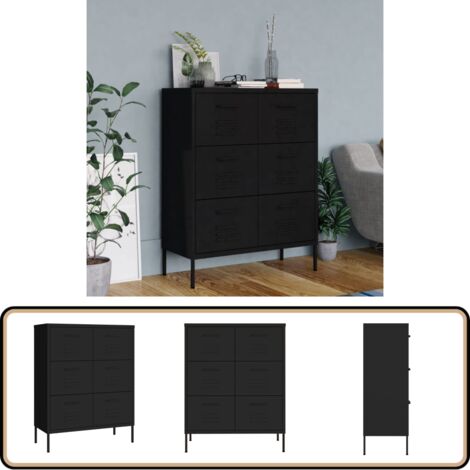 Armoire à tiroirs Noir 80x35x101,5 cm Acier - Meuble De Rangement - Armoire À Tiroir - Armoire Noire - Meuble Acier - Organisation