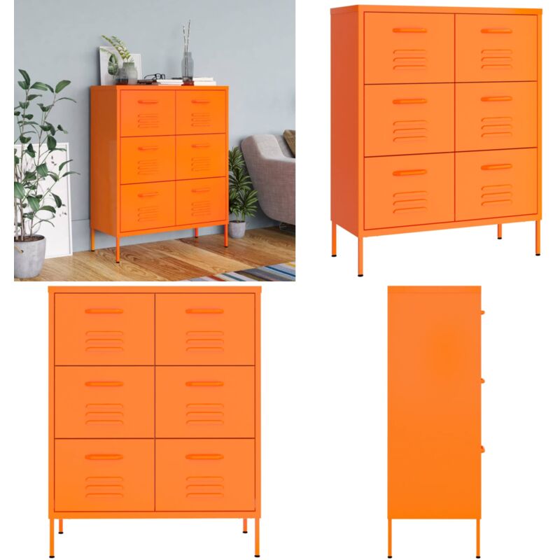 Vidaxl - Armoire à tiroirs Orange 80x35x101,5 cm Acier - Meuble De Rangement - Armoire à Tiroir - Meuble En Acier - Rangement Salle De Séjour