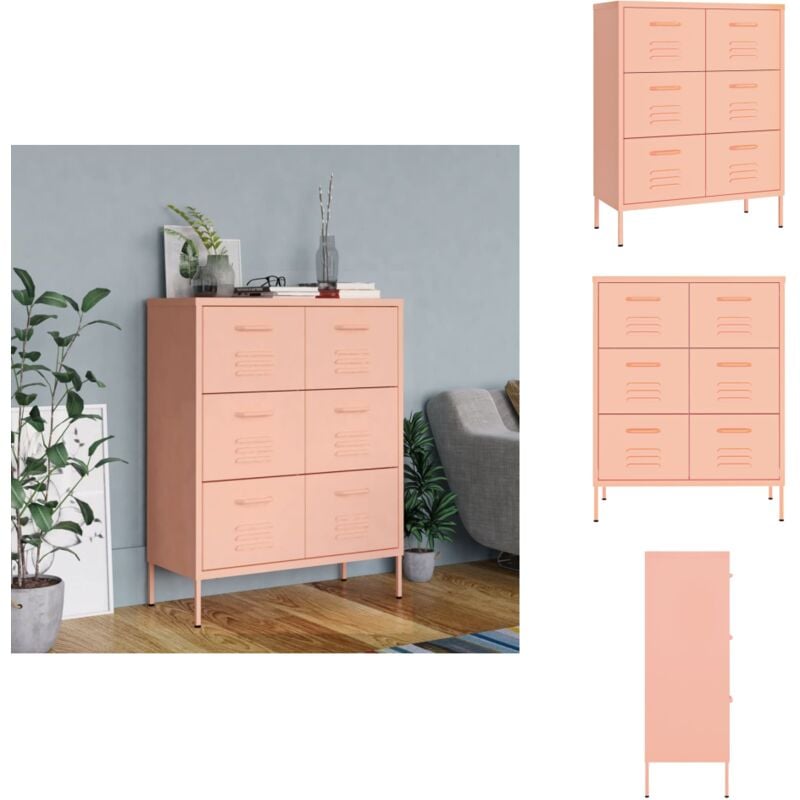 Armoire à tiroirs Rose 80x35x101,5 cm Acier - Meuble De Rangement - Armoire à Tiroir - Armoire Rose - Meuble Acier - Organisation