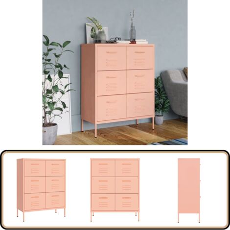 Armoire à tiroirs Rose 80x35x101,5 cm Acier - Meuble De Rangement - Armoire À Tiroir - Armoire Rose - Meuble Acier - Organisation